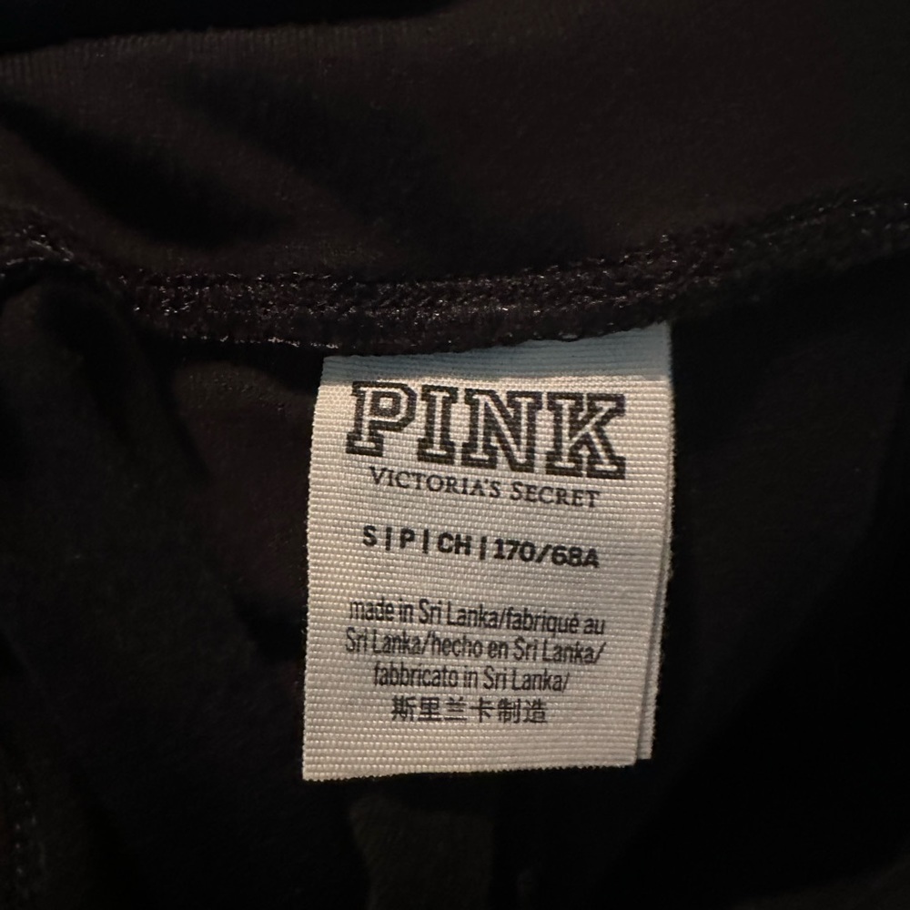 PINK black leggings. Colorful “love pink” on side leg